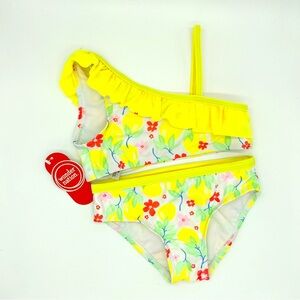 Girl's 4T Swimsuit 2 Piece Yellow Floral Ruffled